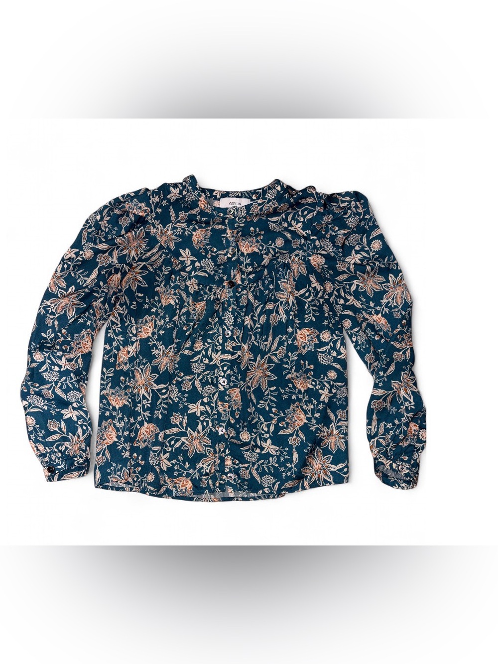 Greylin Navy Floral Long-Sleeve Blouse